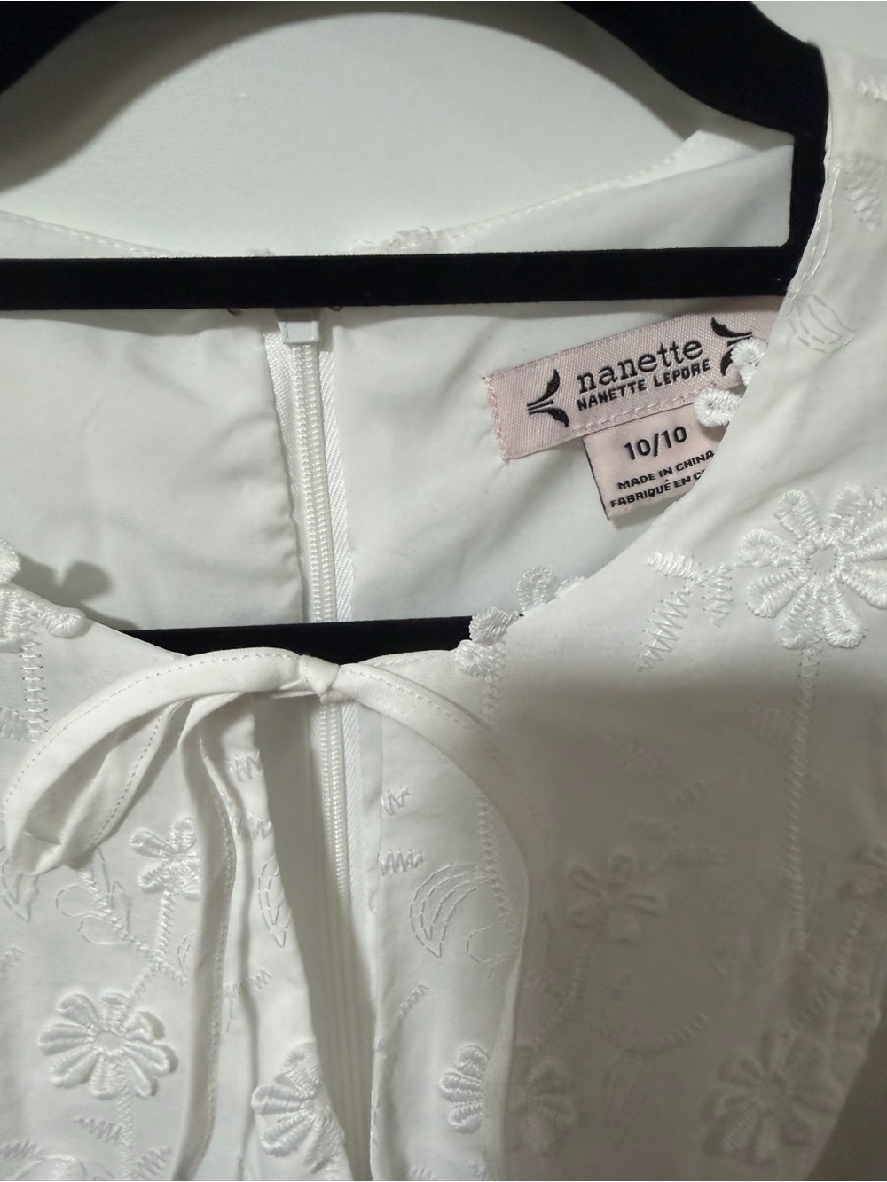 NWT Nanette Lepore White Floral Embroidered Puff Sleeve Mini Dress - Picture 4 of 9